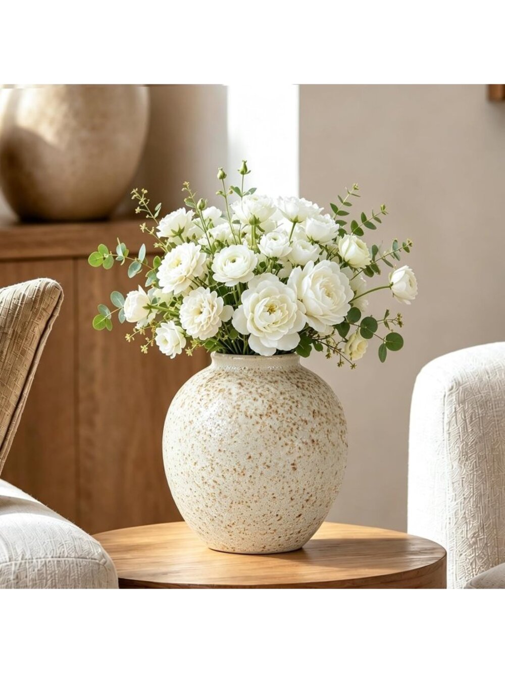 6.29 Inch Rustic Cream Ceramic Flower Table Vase Speckled Bubble Glaze Home Dec